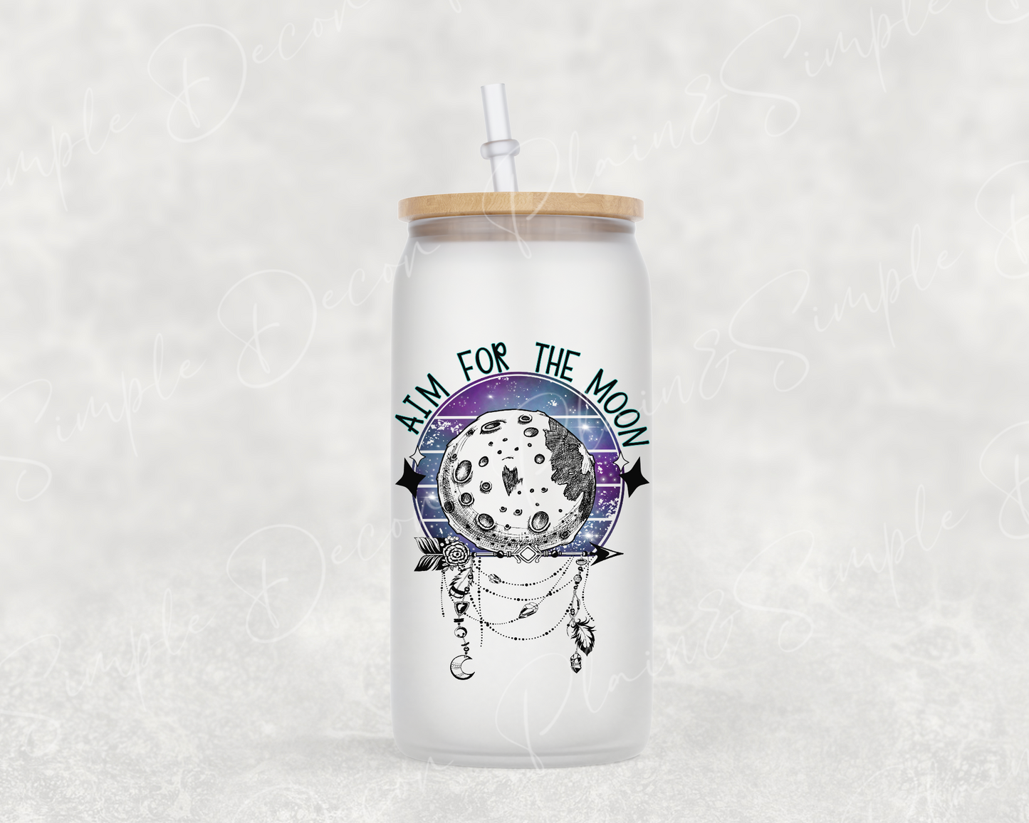 Aim For The Moon - 16 oz Frosted Mason Jar