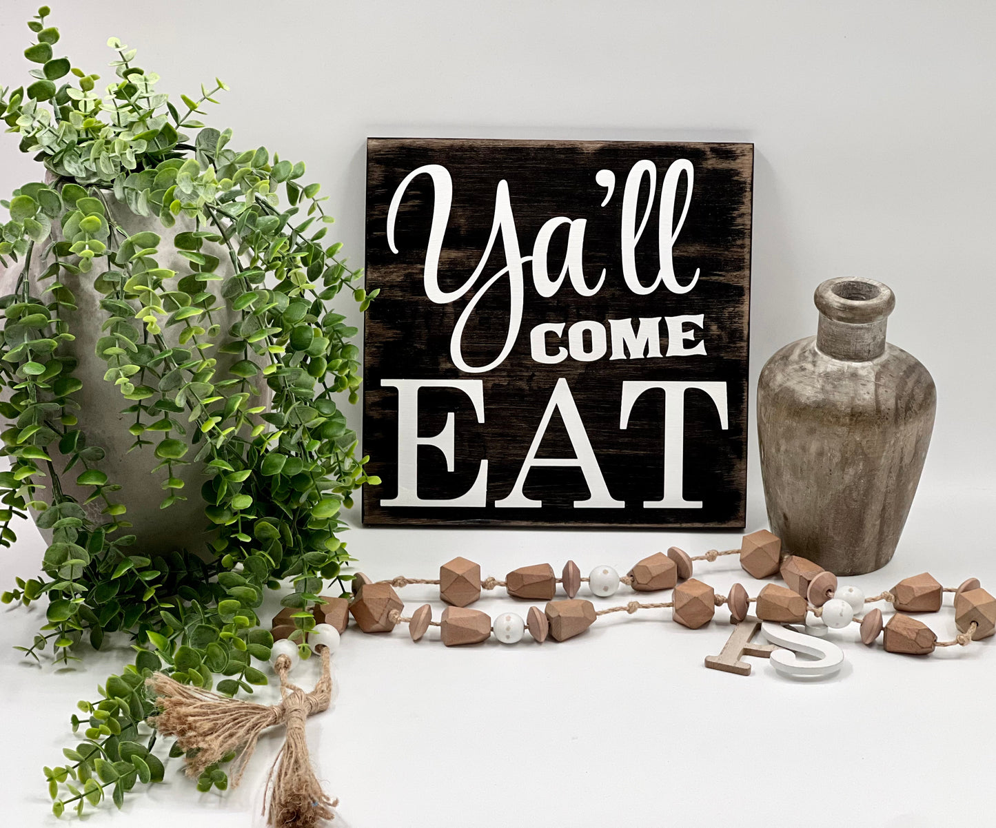Ya'll Come Eat - C. Gray/Black Overlay - Wood Sign