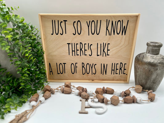 Just So You Know There’s Like A Lot Of Boys In Here - Natural/Thin/Natural - Wood Sign