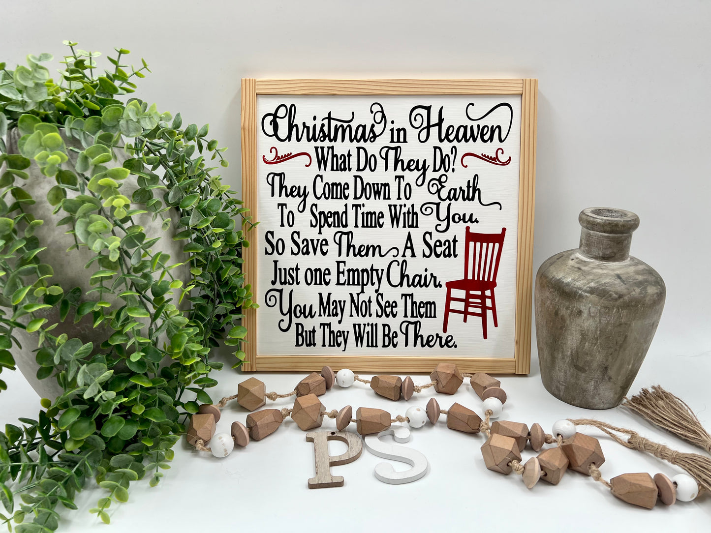 Christmas In Heaven - White/Thick/Natural - Wood Sign