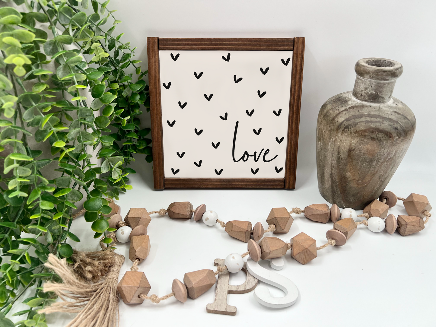 Love Hearts - White/Thick/Kona - Wood Sign