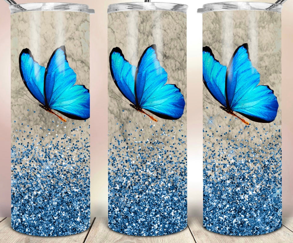 Teal Glitter Butterfly - 20 oz Tumbler