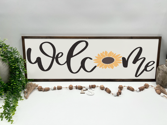 Welcome Sunflower - White/Thick/Kona - Wood Sign