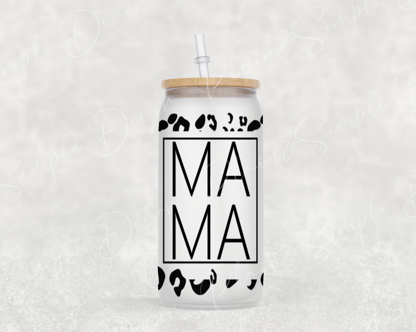 Mama Black Leopard - 16 oz Frosted Mason Jar