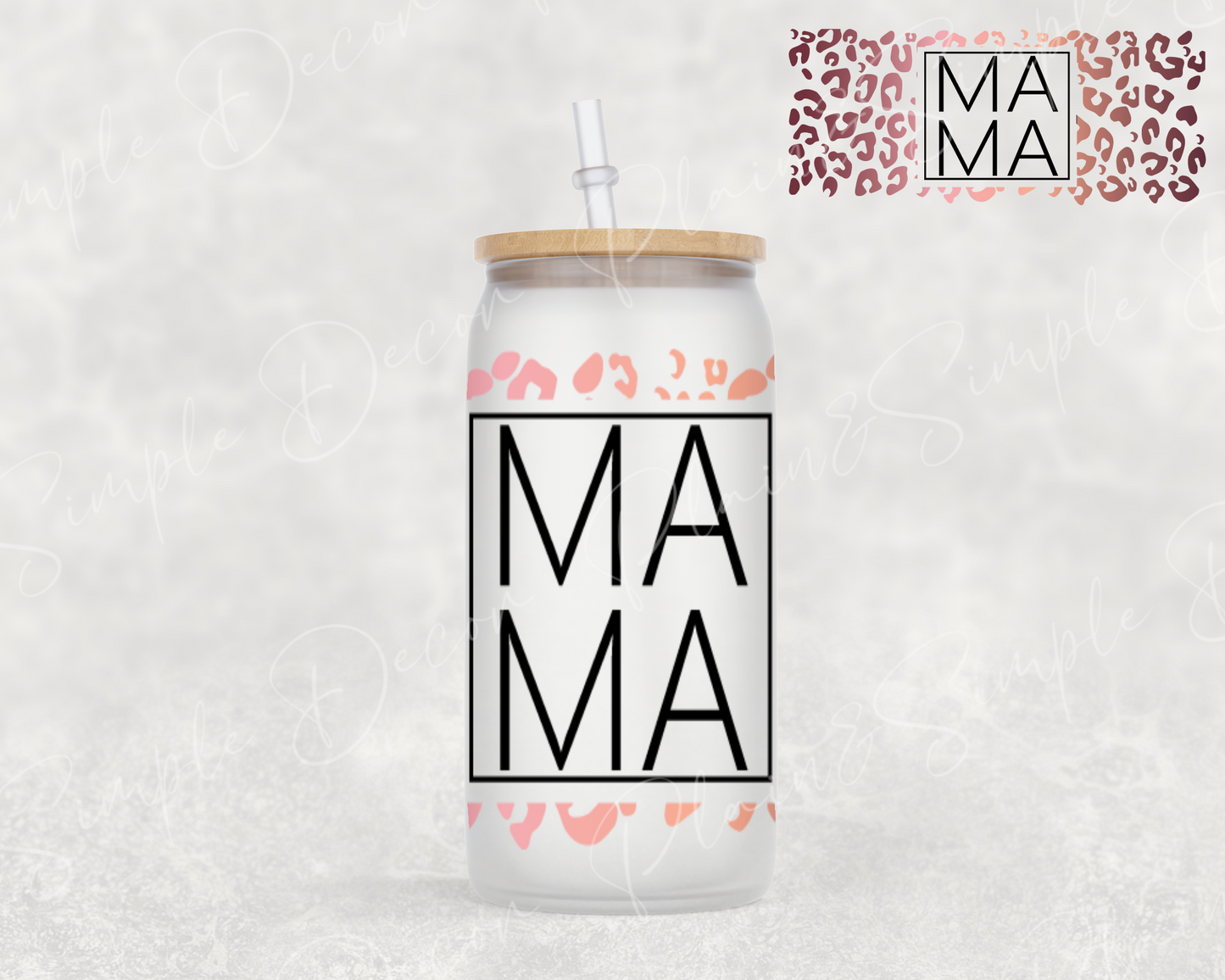 Mama Peach & Maroon Ombré Leopard - 16 oz Frosted Mason Jar