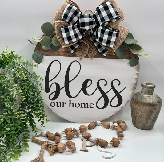 Bless Our Home - 18” Early American White Rustic Door Hanger