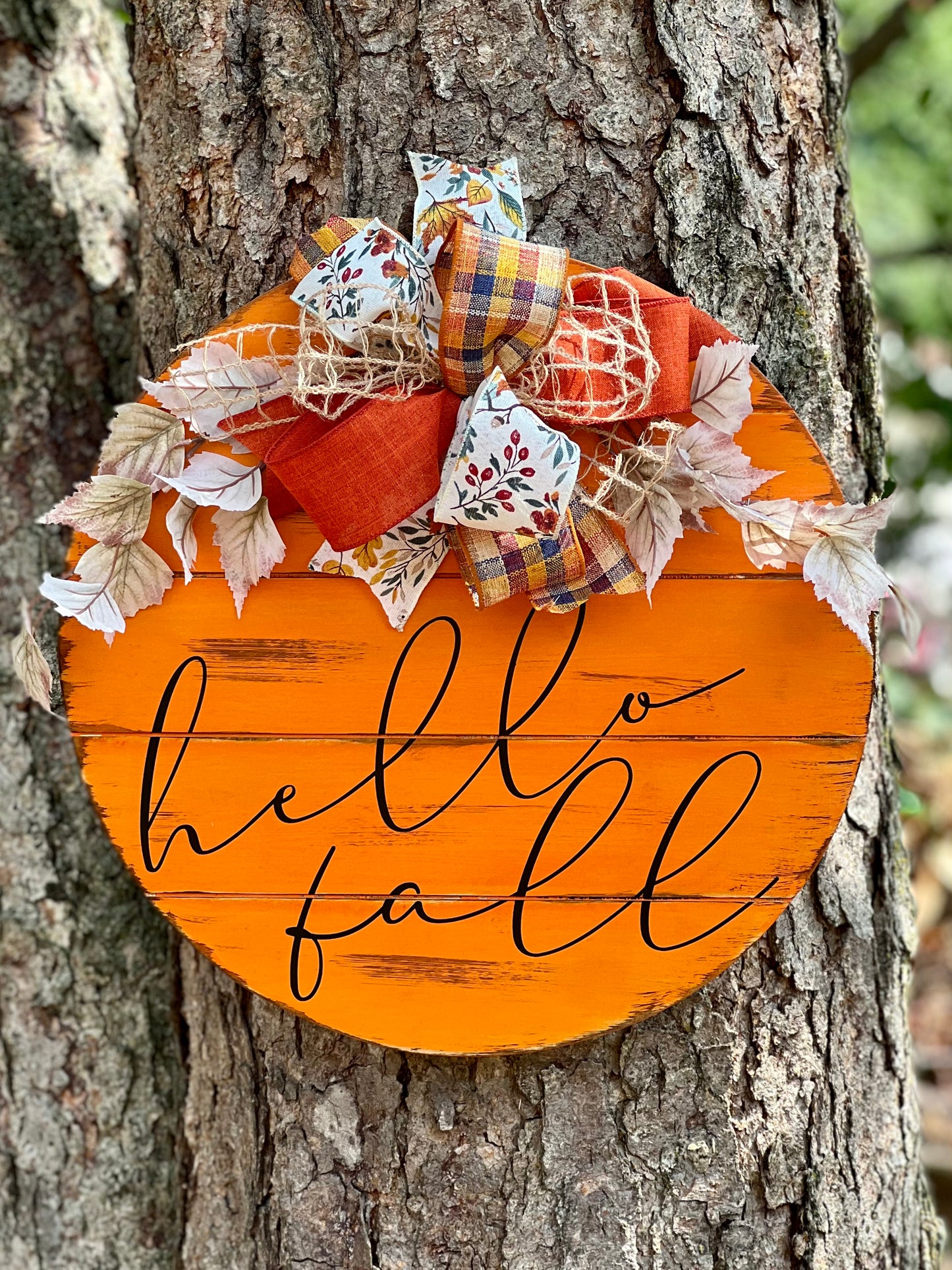 Hello Fall - 18” Orange Distressed Door Hanger