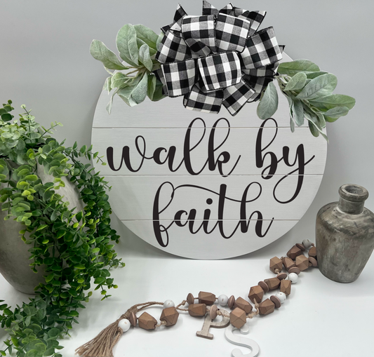 Walk By Faith - 18” White Faux Pallet Door Hanger