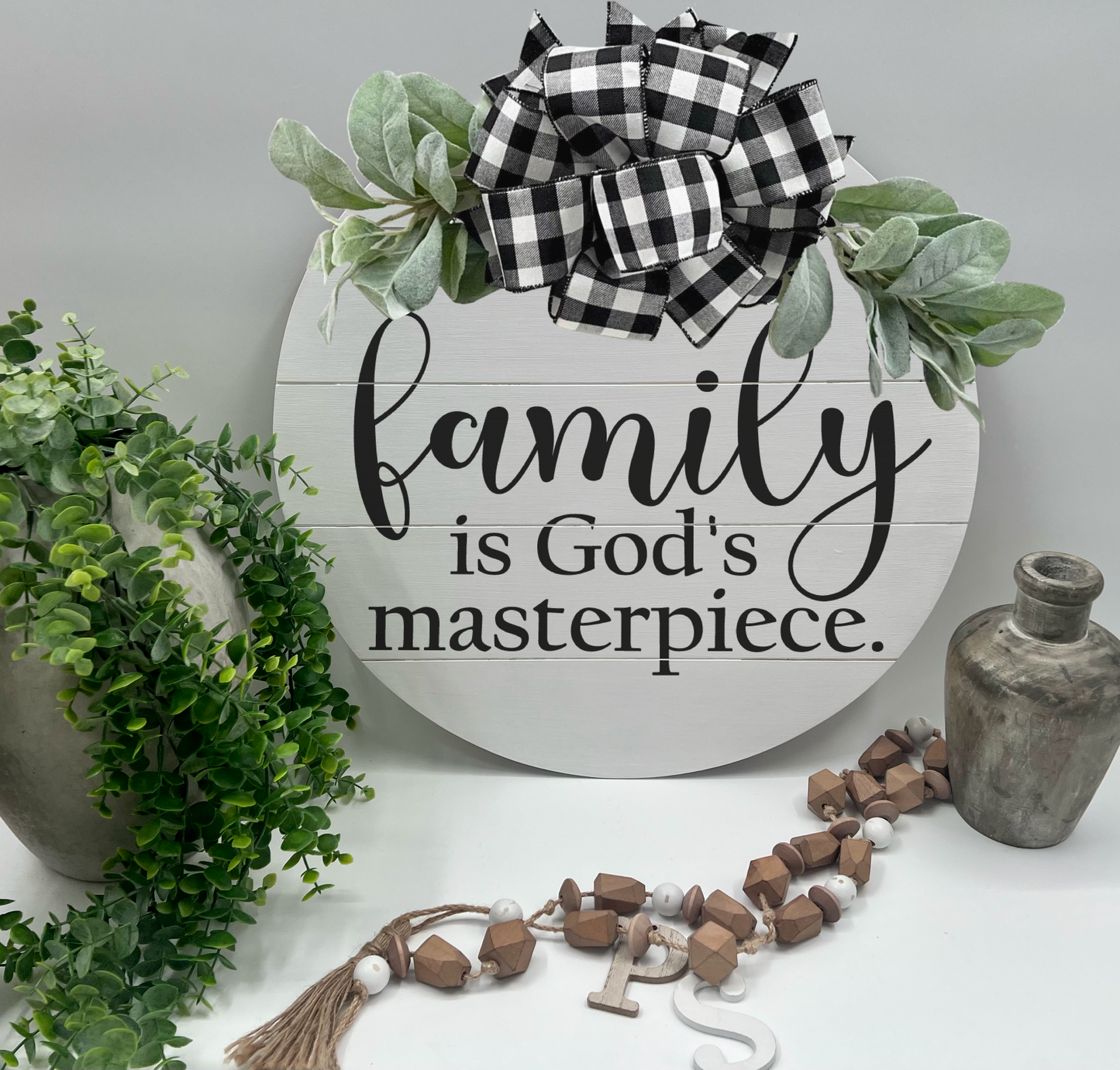 Family Is God’s Masterpiece - 18” White Faux Pallet Door Hanger