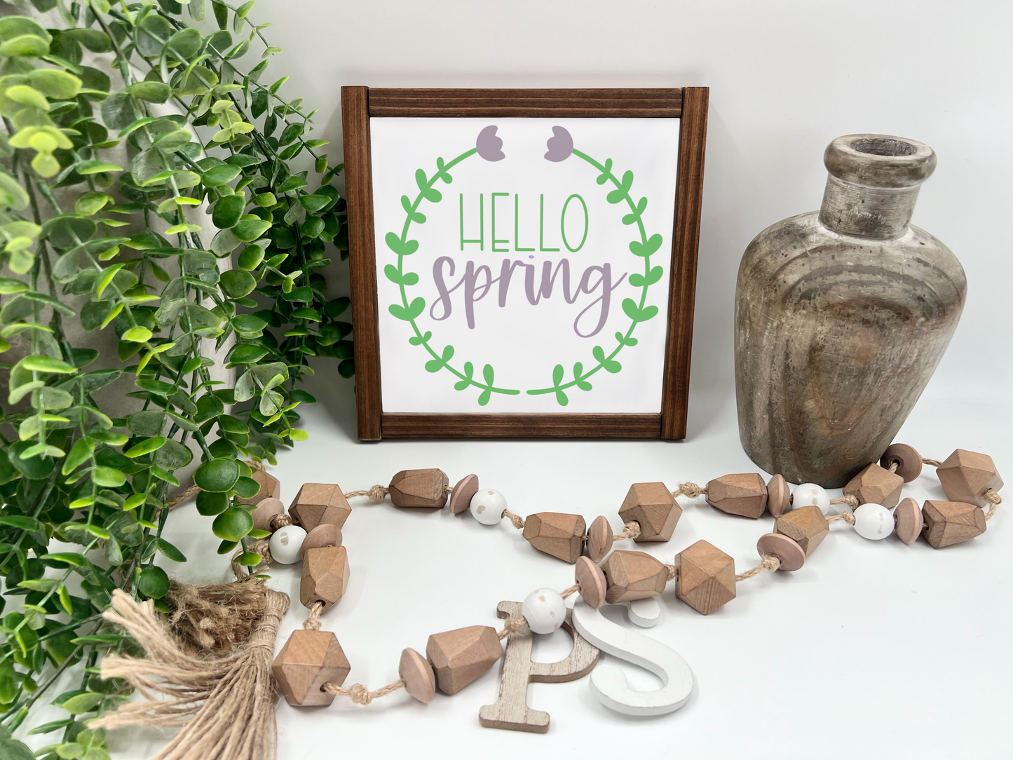 Hello Spring Frame - White/Thick/Kona - Wood Sign