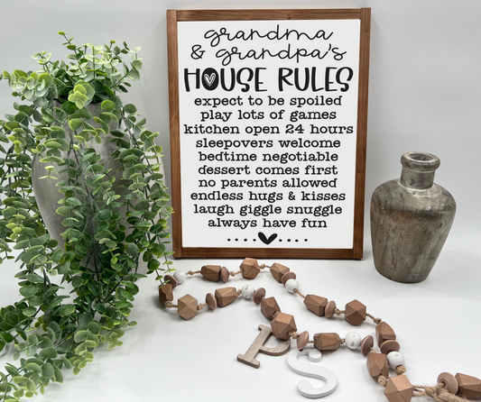 Grandma & Grandpa’s House Rules - White/Thick/E. Amer. - Wood Sign